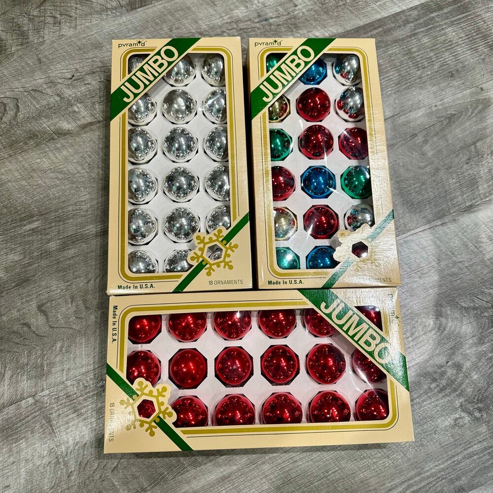 Vintage‎ Pyramid Jumbo Christmas Ornaments Lot 3 Boxes 54 USA